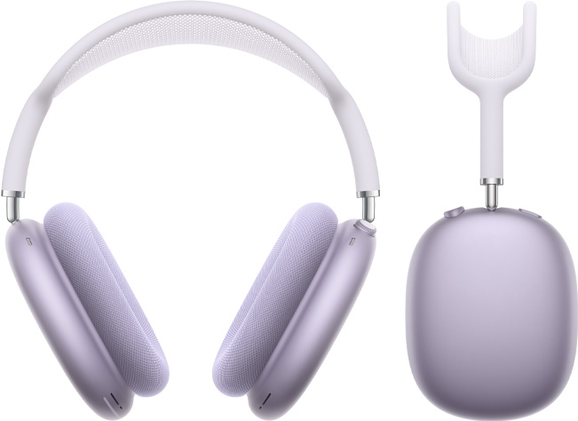 AirPods Max 2 headphones, front exterior and side profile view, purple color